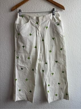 Sag Harbor White Novelty Embroidered Frog Capri Pants Petite 4P New